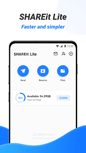 SHAREit Lite - Обмен файлами — экран приложения